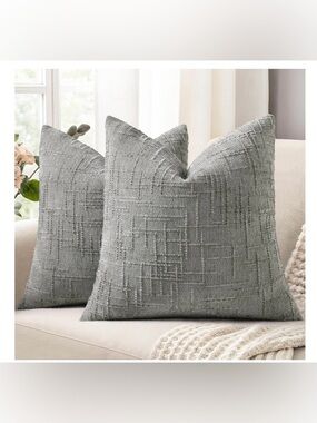 Soft Slub Chenille Decorative Throw Pillow Covers Square 18x18” (2-pack) GRAY